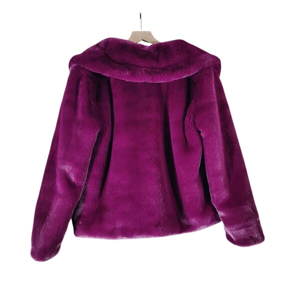 Womens Faux Fur Jacket L Magenta Plush Glam Mob Wife Y2K Cropped Statement Coat - Picture 2 of 9